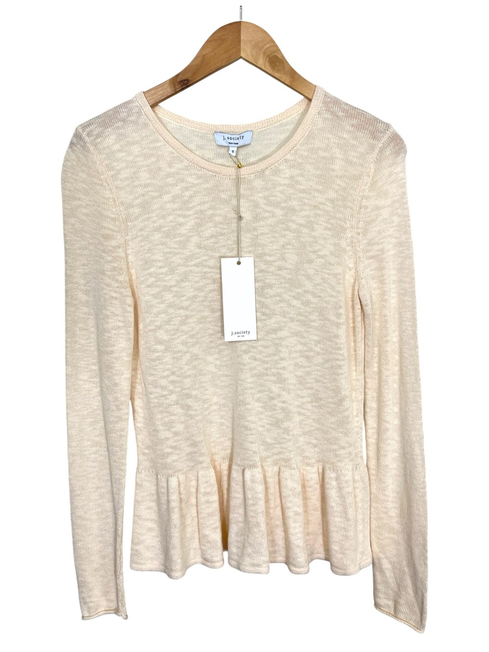 J.Society Women’s Vanilla Knit Peplum Top w/ Ruffle Hem. Size Small.